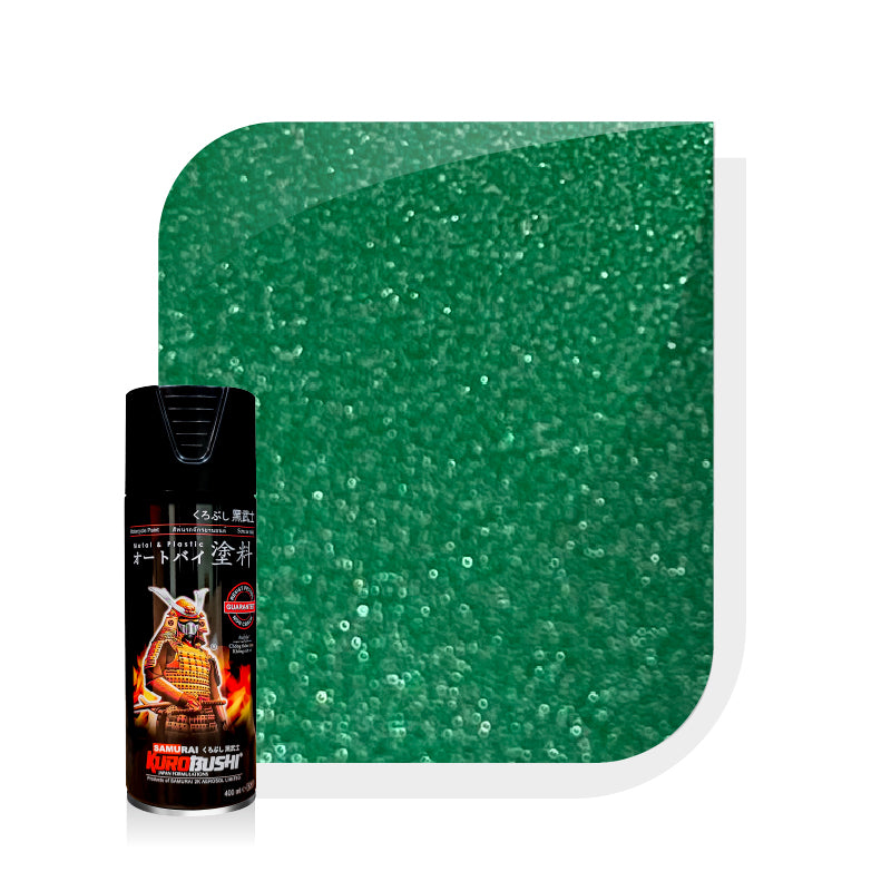 Metallic light jade green paint swatch and aerosol can