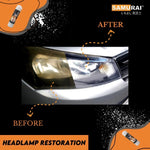 Clear 2K top coat for headlamp restoration, glossy headlight lens close-up