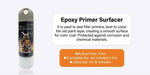 Grey epoxy primer spray can with push-button cap and printed product label