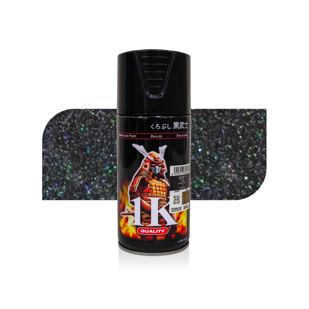 Hologram top coat nail polish, black bottle with label and holographic sparkle