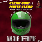 Clear coat matte label graphic with green helmet showing same color different vibe