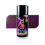Metallic pink spray paint can featuring Samurai Khameleon automotive paint, shown with a sparkling pink finish for motorcycle applications.