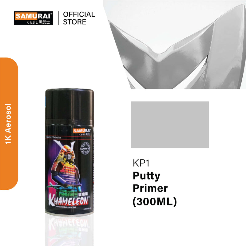 KP1 putty primer aerosol can, 300ml, black cap, dark gray primer panel