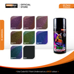 K3 color aerosol spray paint can with purple metallic finish sample swatches