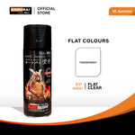 Samurai aerosol paint can, flat color FLAT CLEAR shown on swatch