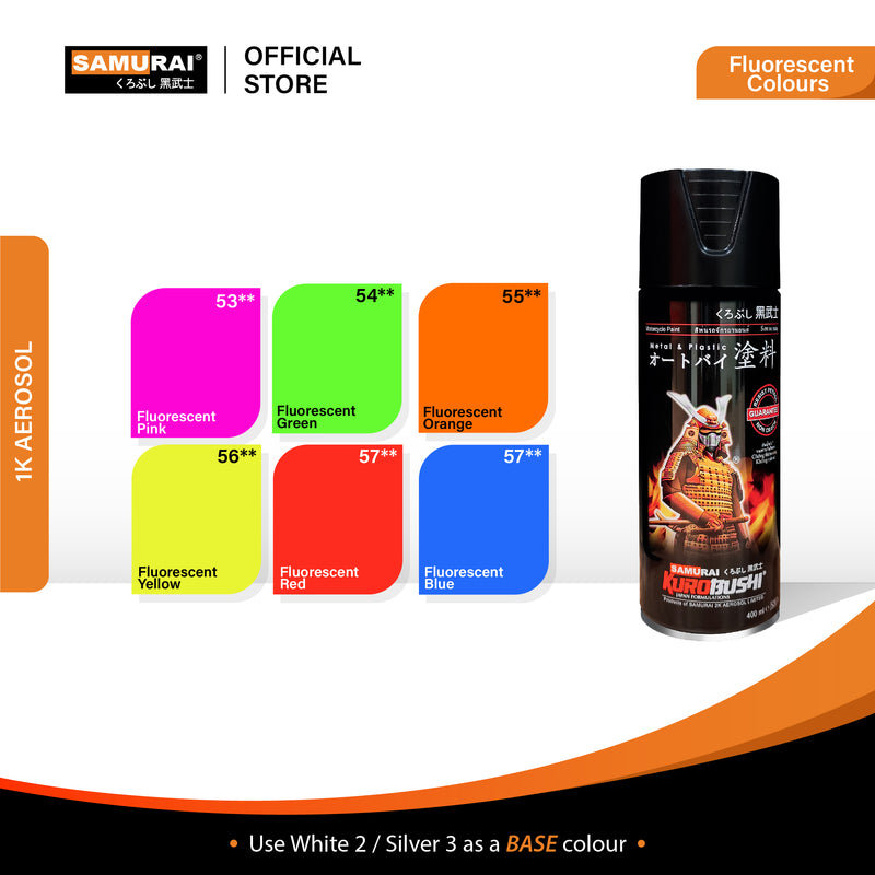 Fluorescent pink spray paint can with color swatch chart and canister