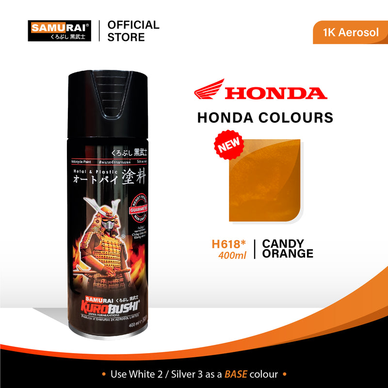 Candy orange aerosol spray can with black cap and label, 400 ml