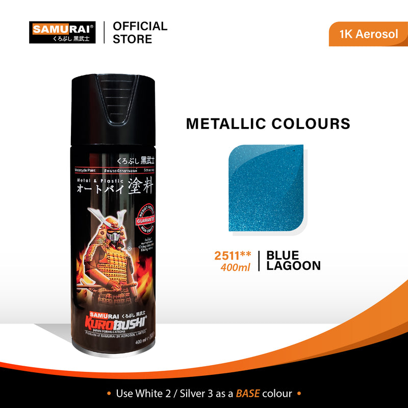 Metallic blue aerosol spray paint can, dark cap and nozzle