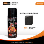 400 ml metallic black aerosol spray can, glossy metallic finish, upright front label