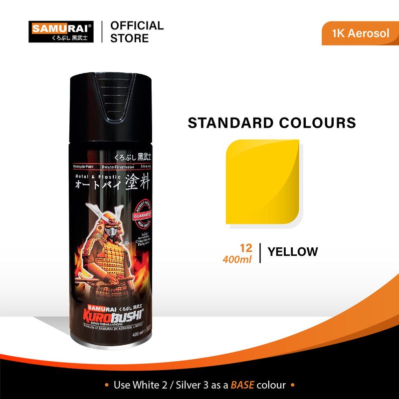 Samurai aerosol paint can, standard color YELLOW shown on swatch