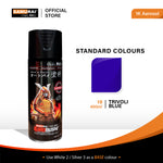 Samurai aerosol paint can, standard color TRIVOLI BLUE shown on swatch