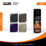 Dark grey spray paint can with four grey color swatch samples