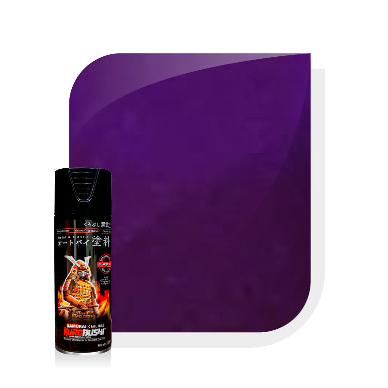 Violet color sample panel with small aerosol spray paint can, black cap