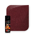 X-Red aerosol spray paint color swatch with small black can