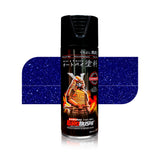 Deep purplish blue aerosol spray paint can with black nozzle and label