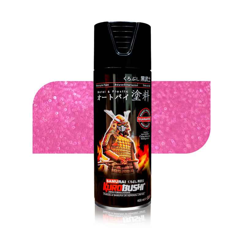 Pink aerosol spray paint can with black cap