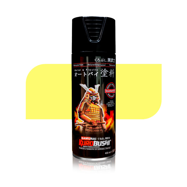 Moon yellow spray paint can with dark nozzle and yellow label
